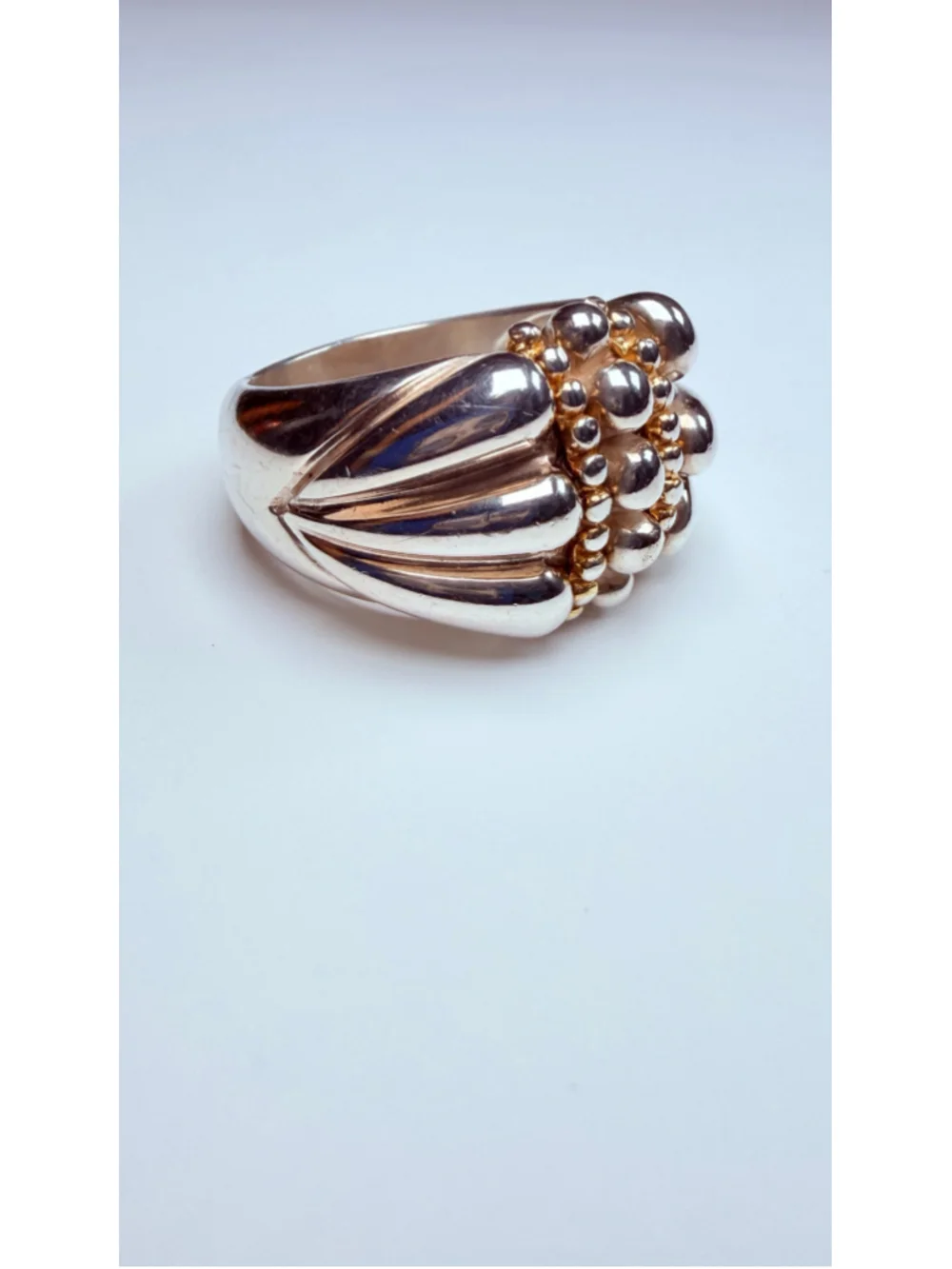 ARROWS Modernist Caviar Bead Dot Ribbed Sterling Silver Gold Vermeil Ring Italy